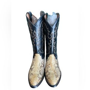 Exotic Phyton Snake Skin Western CowBoy Narrow Round Toe Boots